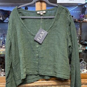 Flax Olive and Navy linen  shirt jacket